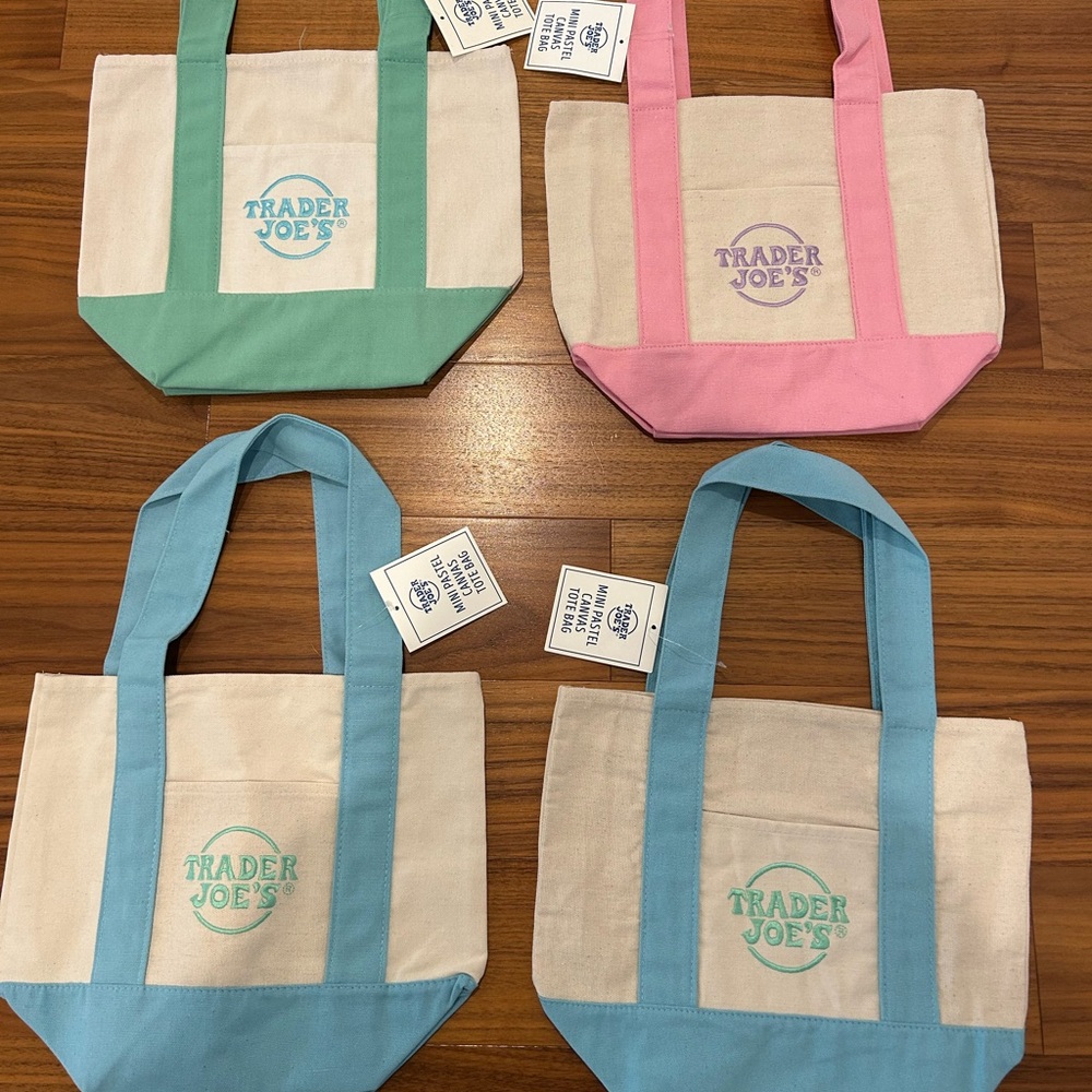 Trader Joe's Canvas Mini Tote Bag - Pink, Mint, and Blue Accents